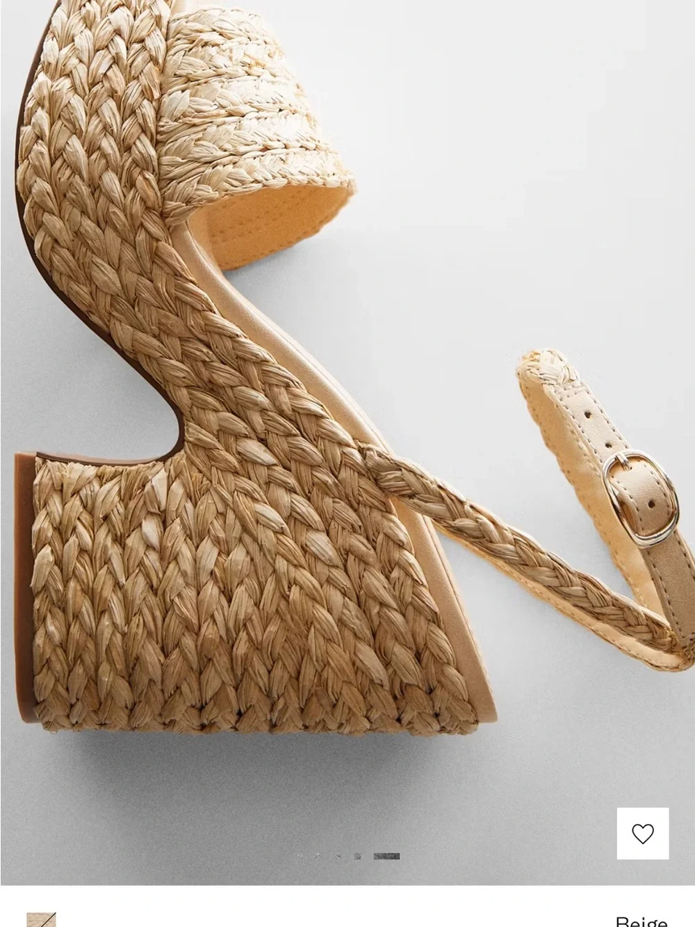 Mango Beige Braided Platform Wedge Sandals with Ankle Strap